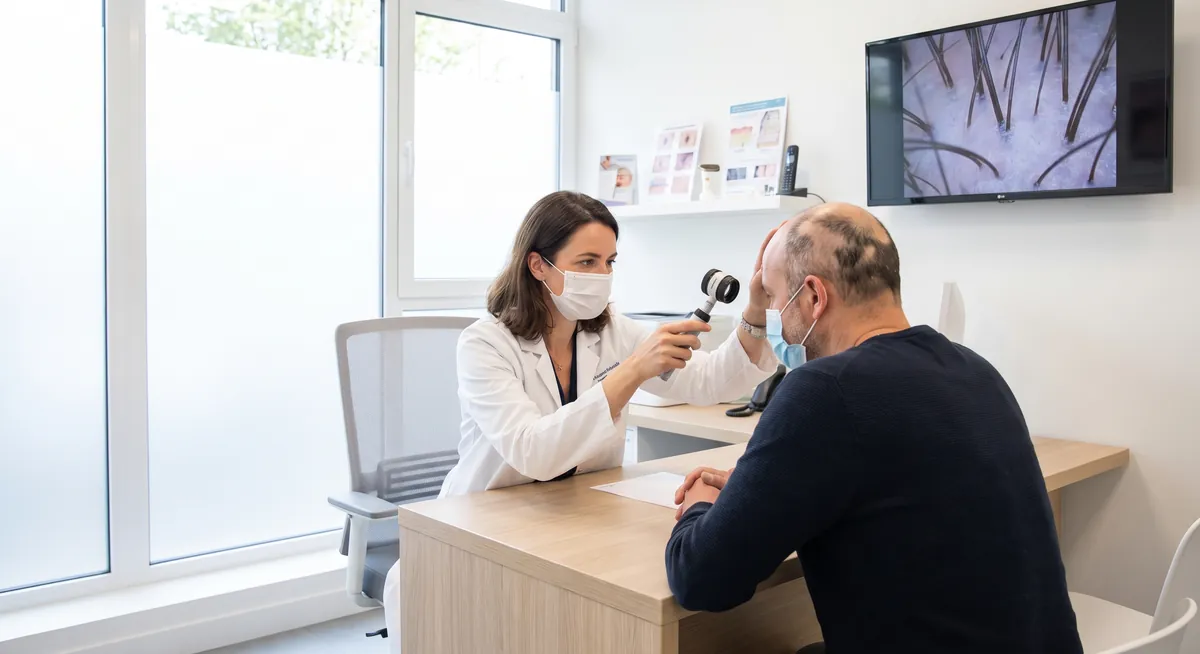 Examinare a scalpului cu dermatoscopul pentru alopecie la Adiant Medical Mioveni