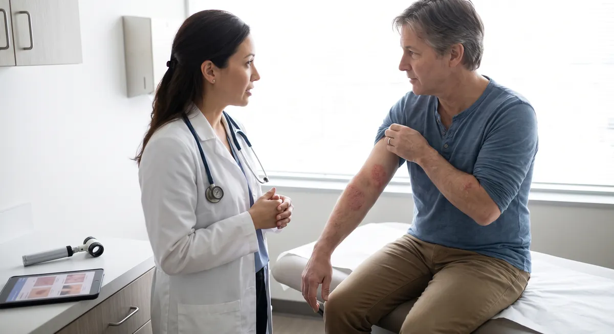Examen dermatoscopic al unei leziuni cutanate la consultatia de dermatologie de la Adiant Medical Mioveni