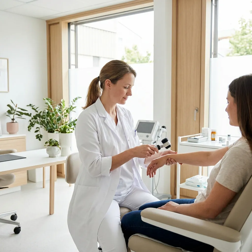 Consultatie dermatologica pentru dermatita la Adiant Medical Mioveni, examinarea pielii inflamate