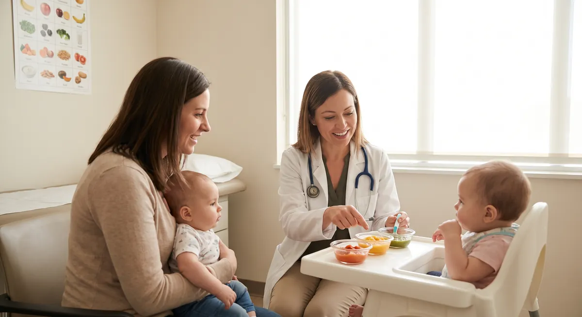 Bebelus la inceputul diversificarii alimentatiei, primeste piure de legume cu lingurita la Adiant Medical Mioveni