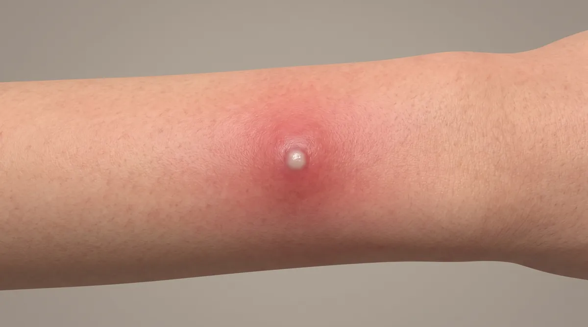 Furuncul pe piele, nodul rosu cu puroi provocat de stafilococ, consultatie dermatologica la Adiant Medical Mioveni