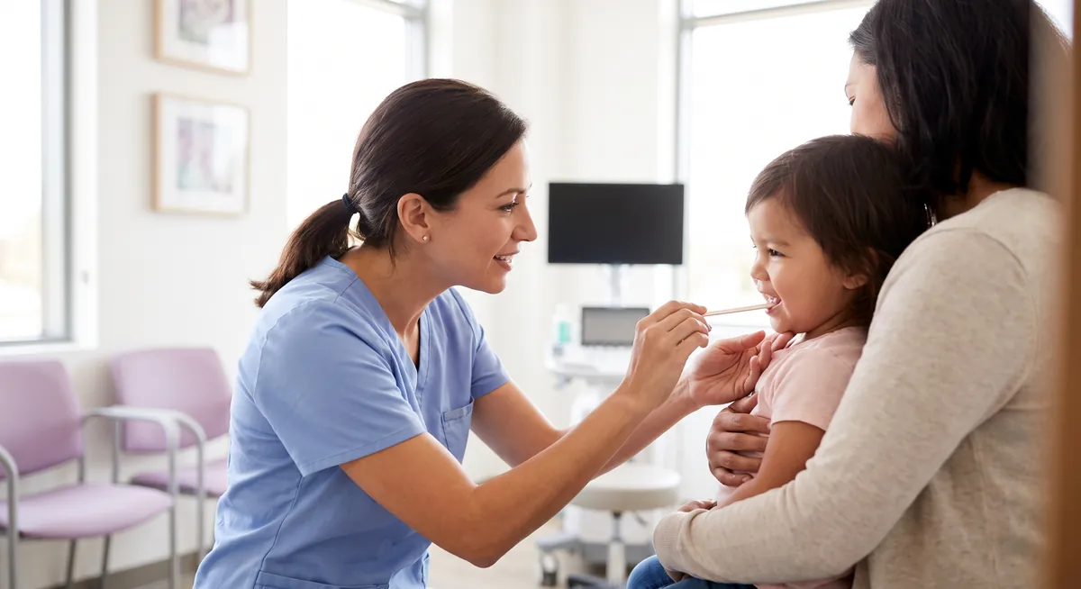 Consultatie de pediatrie pentru infectie cu streptococ la Adiant Medical Mioveni, test rapid din exsudat faringian